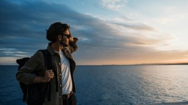A young traveler with a backpack looks out over a scenic mountain vista, an example of an affordable and authentic experience made possible by budget travel strategies.