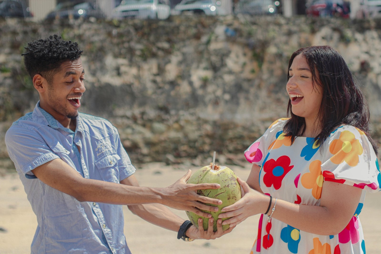 Vibrant Jamaican beach scene with turquoise waters, lush green palms, and happy travelers, embodying the island's rich culture and perfect tropical travel destination.