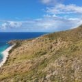 Idyllic tropical beach in a U.S. territory, representing a perfect no-passport-needed vacation for U.S. citizens, with crystal-clear waters and lush palms.