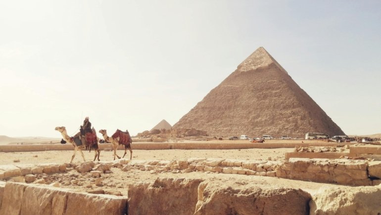 Diverse landscape representing a combined Africa and Middle East travel itinerary, featuring ancient historical sites, desert vistas, and vibrant wildlife, ideal for an epic adventure.