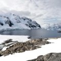 Stunning view of an expedition cruise ship sailing past colossal icebergs in the vast, icy waters of Antarctica, symbolizing the dream of polar travel and its associated costs.