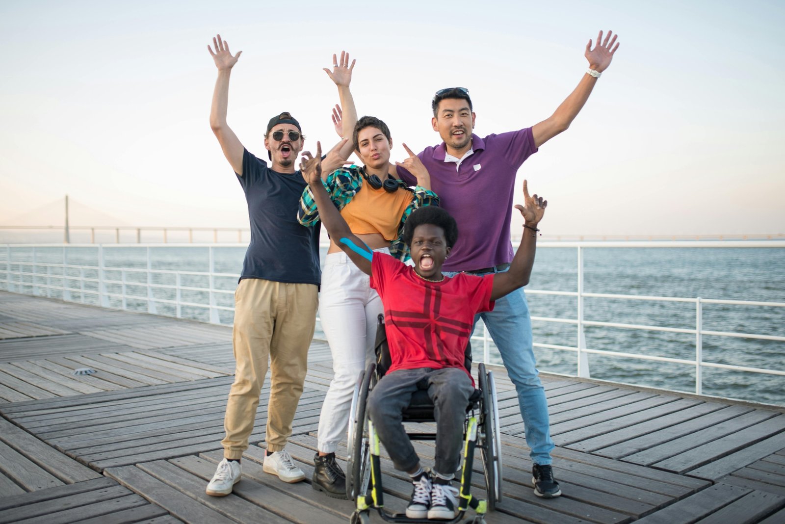 Group of women friends on a sisterhood travel adventure, laughing and exploring a beautiful destination, symbolizing connection, empowerment, and shared discovery.