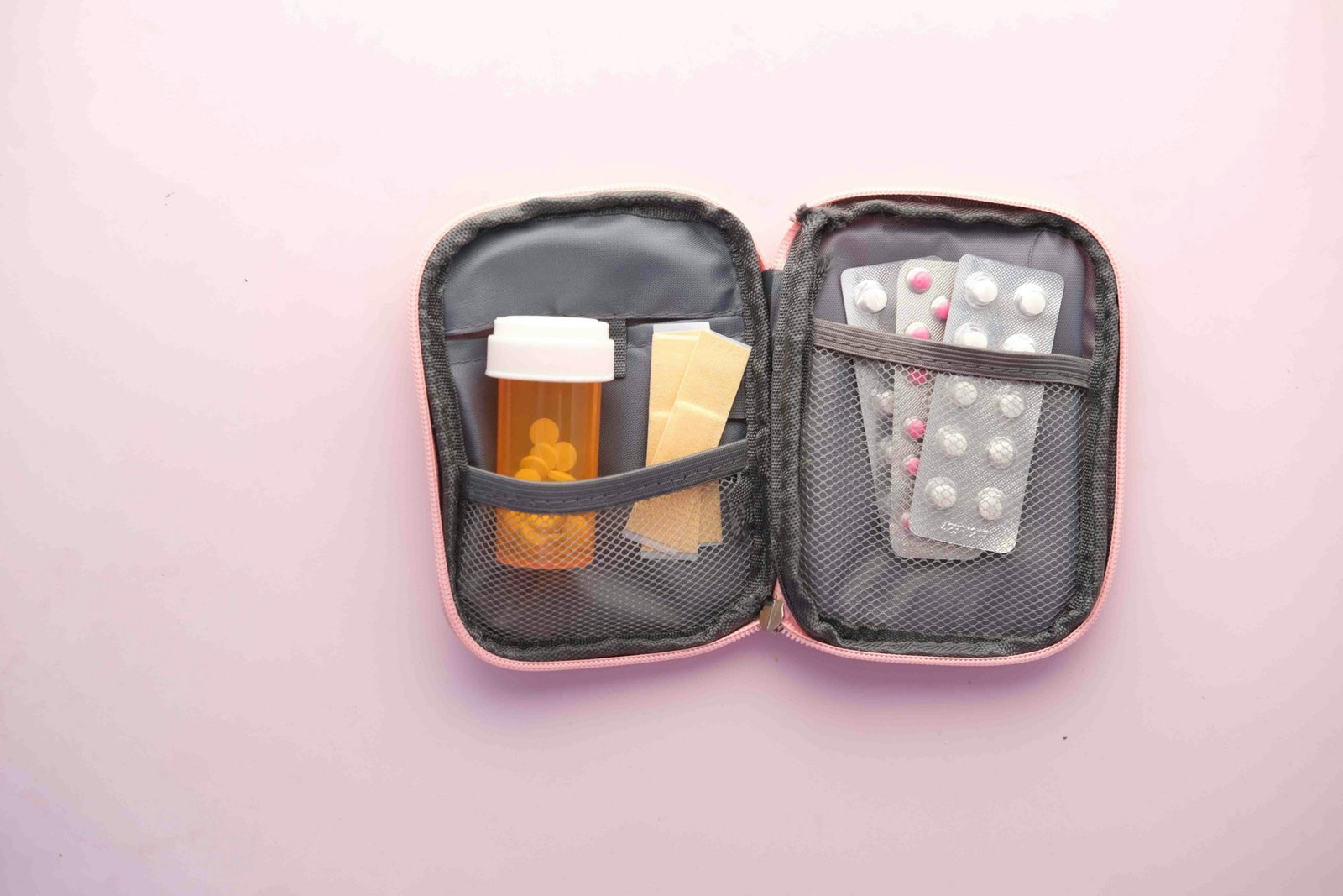 Compact travel size medicine kit with small bottles and blister packs for convenient and safe travel health care