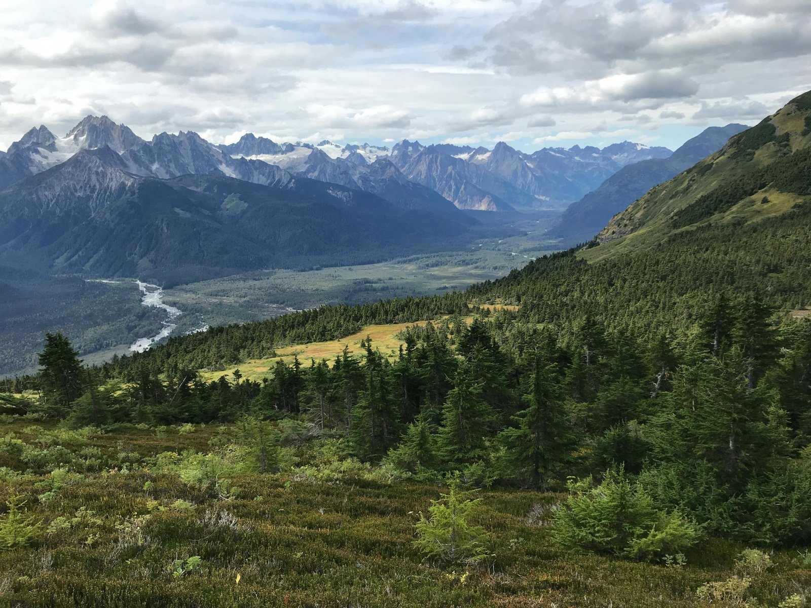 Travel nurse enjoying Alaska wilderness with mountains and forests in the background