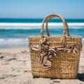 Stylish durable beach tote bag on sandy beach ready for travel essentials