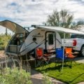 Northwood travel trailer parked in a rugged outdoor setting showcasing durability and comfort for all-season camping