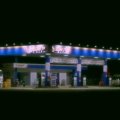 Ernie Pyle Travel Plaza highway rest stop with fuel station and parking area for travelers