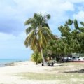 Sunny tropical beach in St Maarten with clear blue skies and turquoise waters during peak travel season