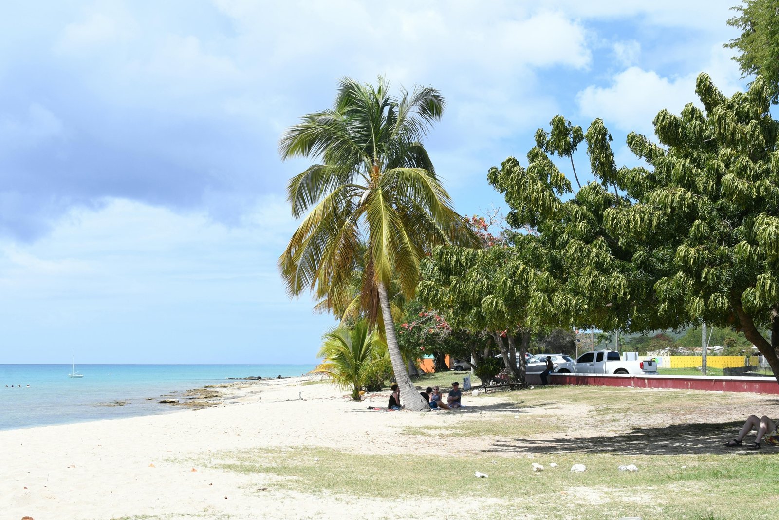 Sunny tropical beach in St Maarten with clear blue skies and turquoise waters during peak travel season