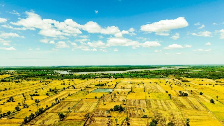 Scenic view of Vietnam and Cambodia landscape during the dry season with clear skies and cultural landmarks for ideal travel conditions