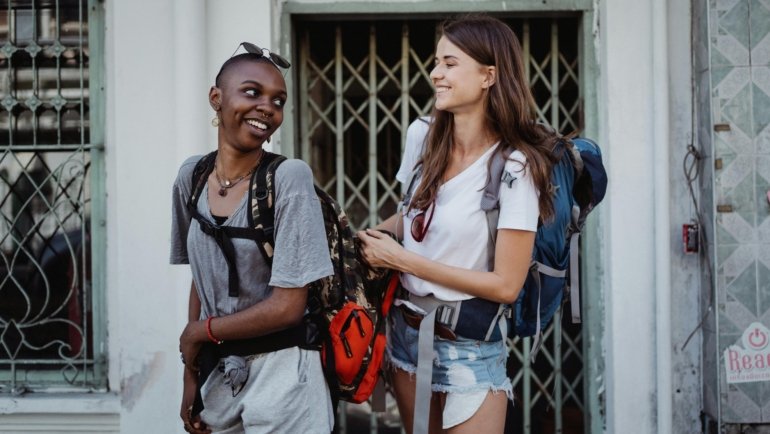Lightweight foldable travel backpack packed for easy portability and convenience