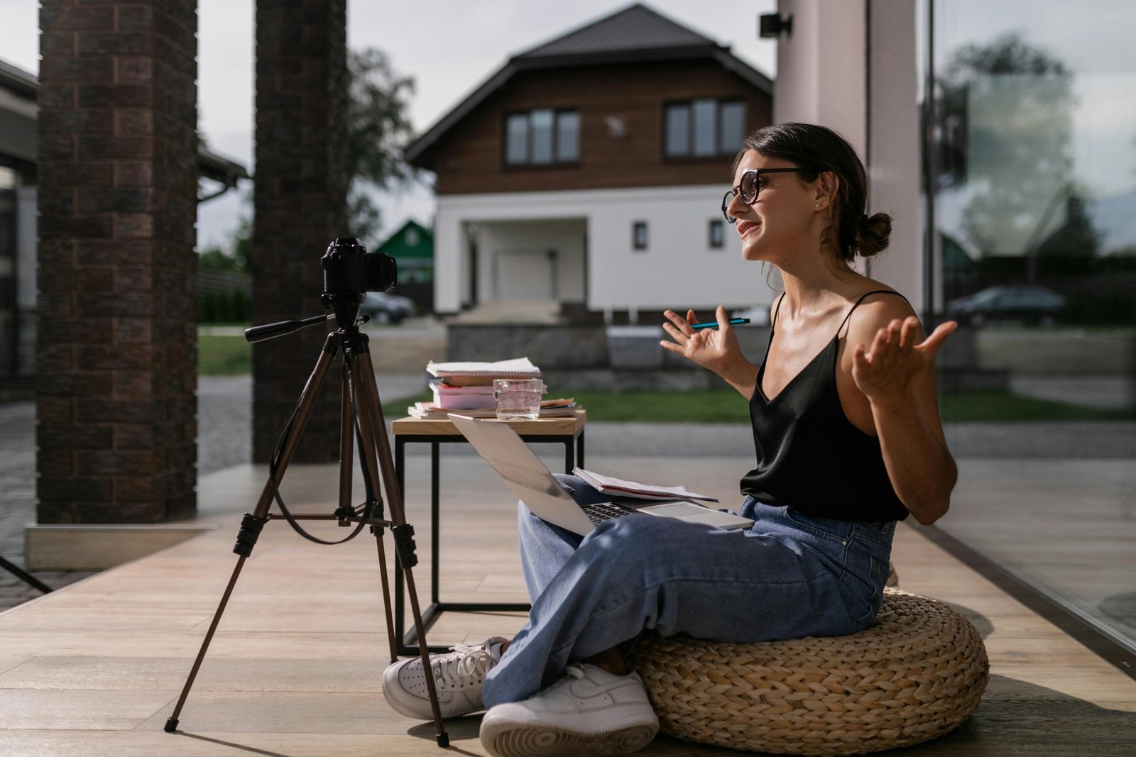 Travel influencer creating content at an exotic location representing ambassador travel benefits and experiences