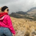 Traveler wearing a durable fake wedding band made of silicone during outdoor adventure