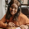 Travel agent helping client plan a personalized vacation in Atlanta with flights and hotels