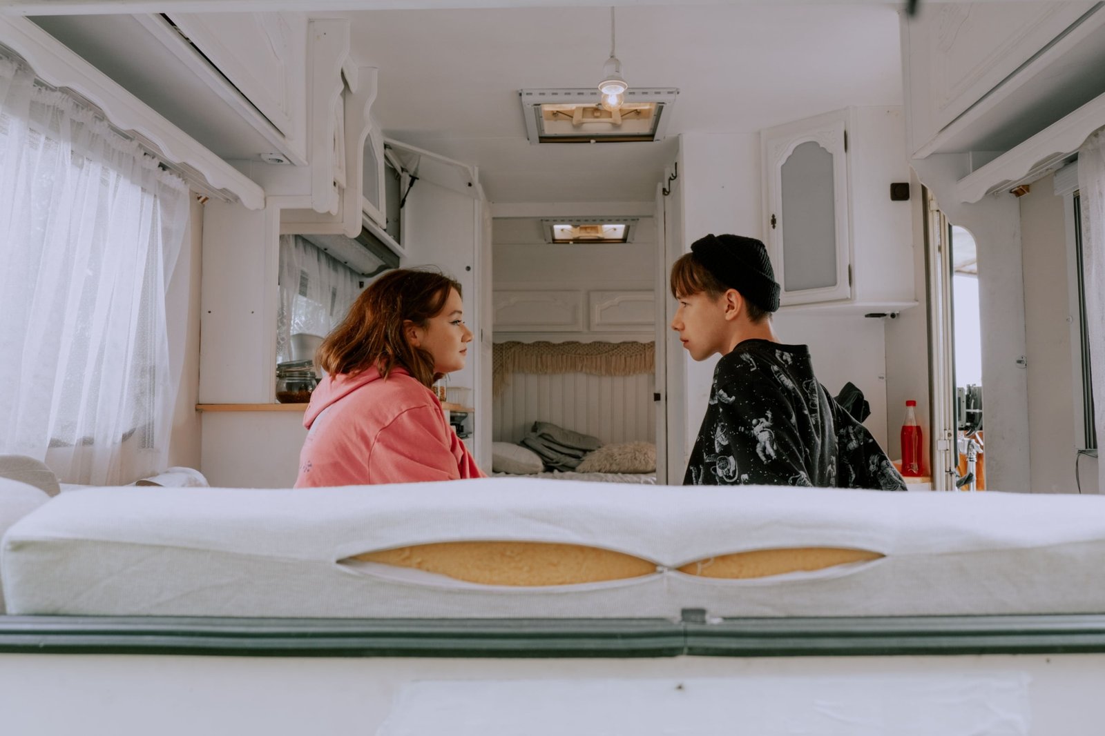 Cozy heated travel trailer interior showcasing warmth and comfort with built-in propane furnace during cold weather