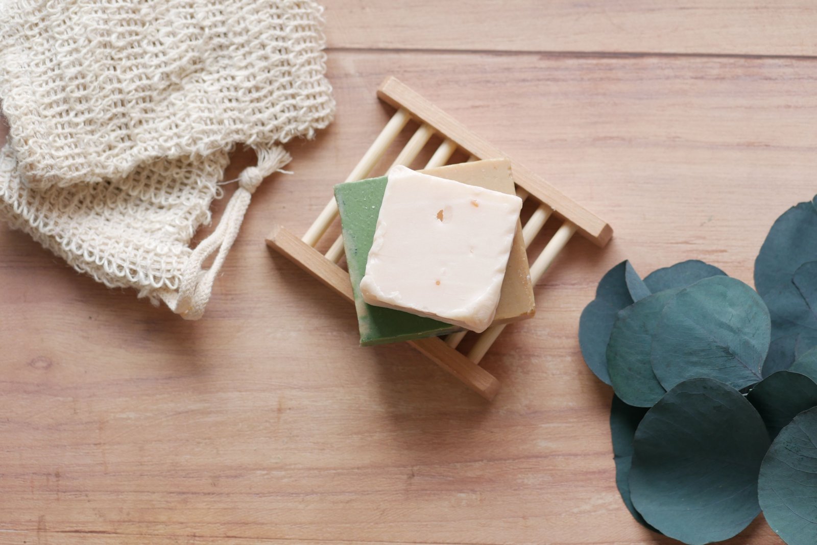 Eco friendly bamboo travel soap dish with natural soap bar for sustainable travel