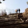 Trekking in Nepal Himalayas during autumn season with clear skies and vibrant mountain views