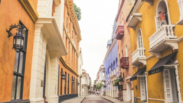 Beautiful view of Colombia combining colorful city streets and lush tropical nature