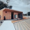 Gene Stratton Porter Travel Plaza rest stop with fuel station and picnic areas surrounded by Indiana nature