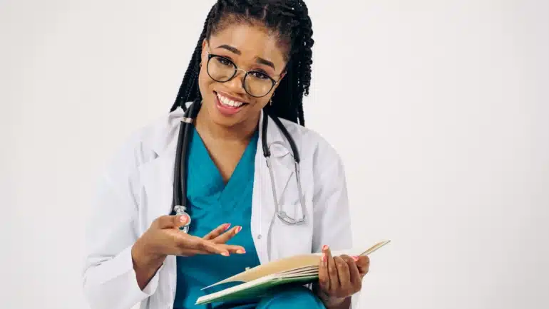 Speech therapist on travel assignment providing care in a healthcare facility, representing travel therapy jobs and professional development